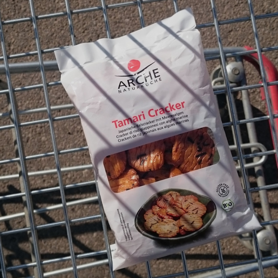A bag of tamari cracker as a treat.
