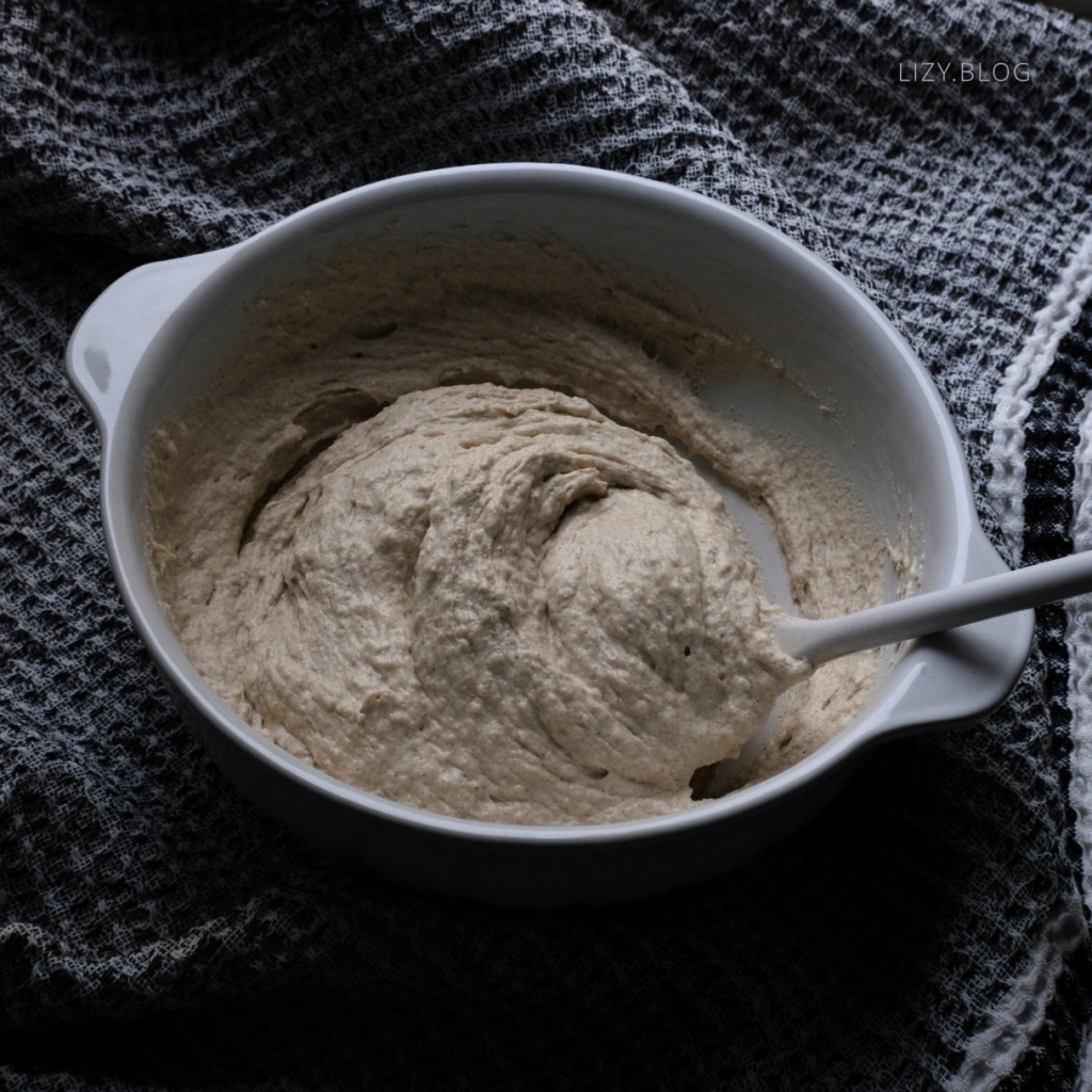 Mixing a sticky but dense glutenfree dough.