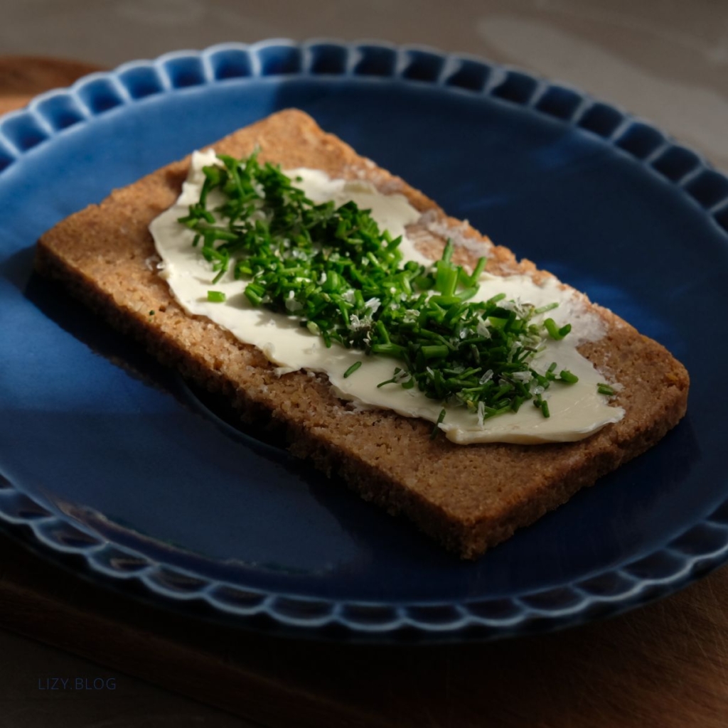 Fresh herbs on bread.