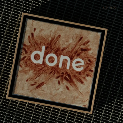 Framed artwork showing the word "done".